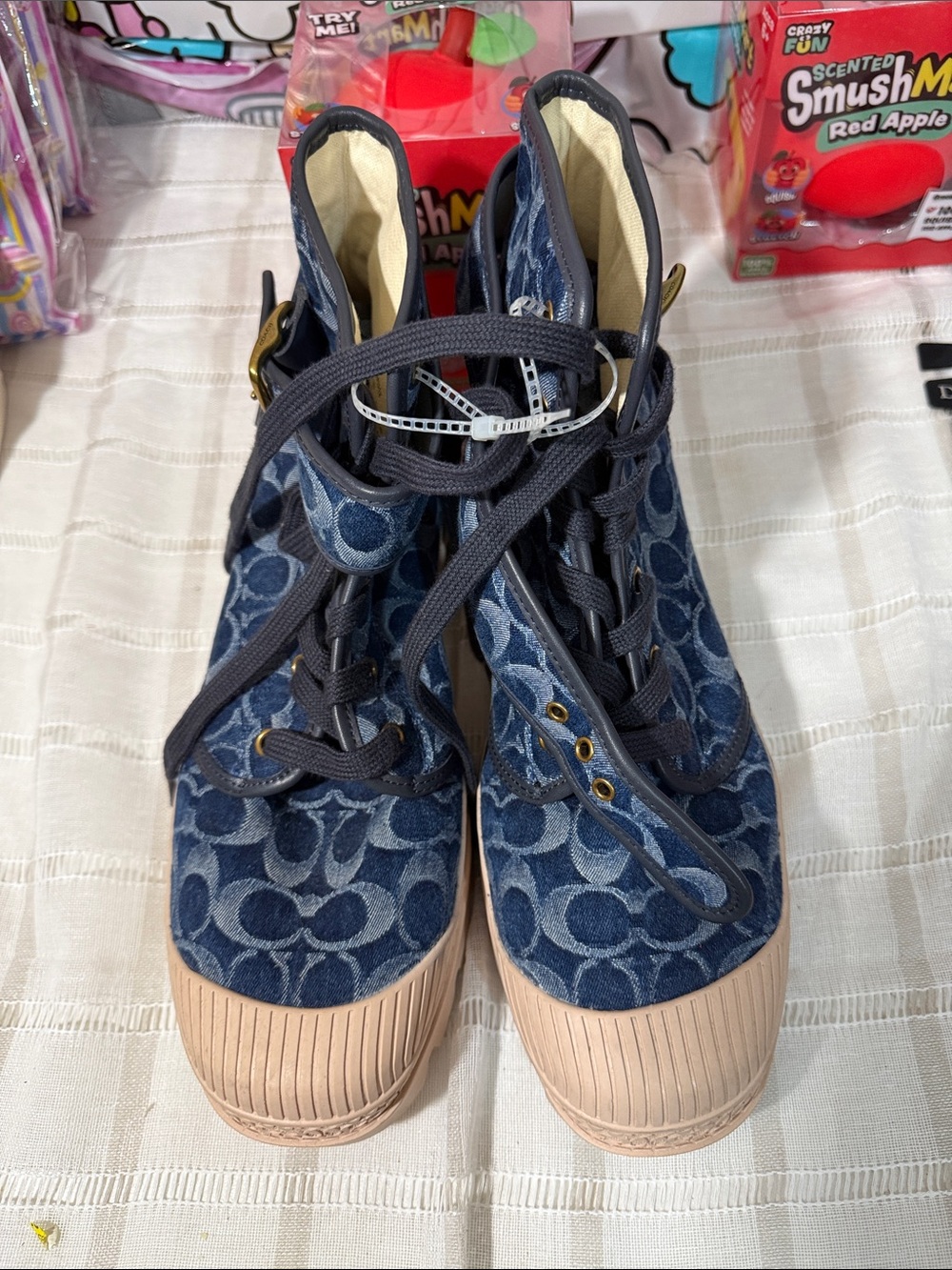 Coach Kids Navy Signature Canvas High-Top Sneakers